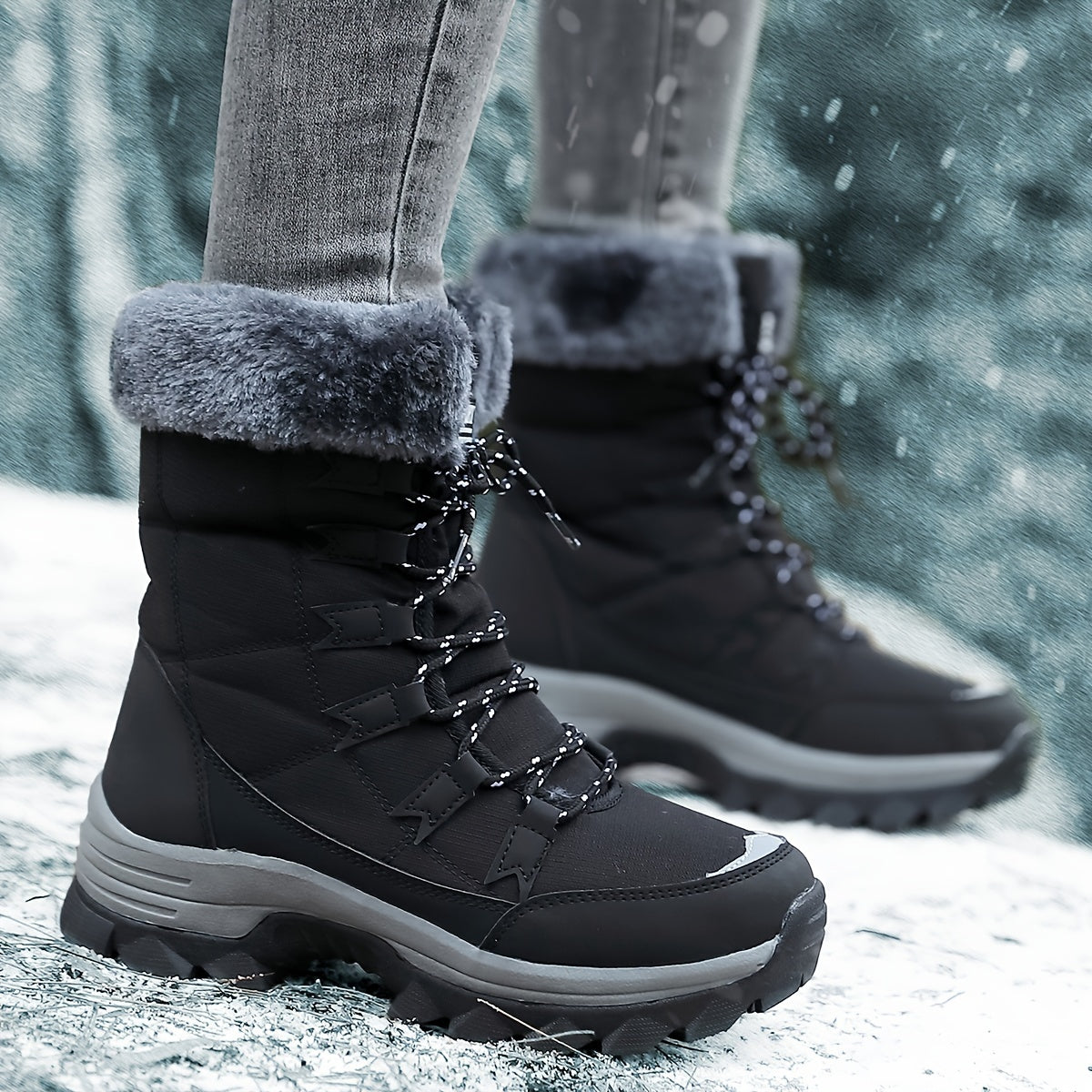 Waterproof And Snow Boots With Faux Fur Lining, and Adjustable Laces For Winter