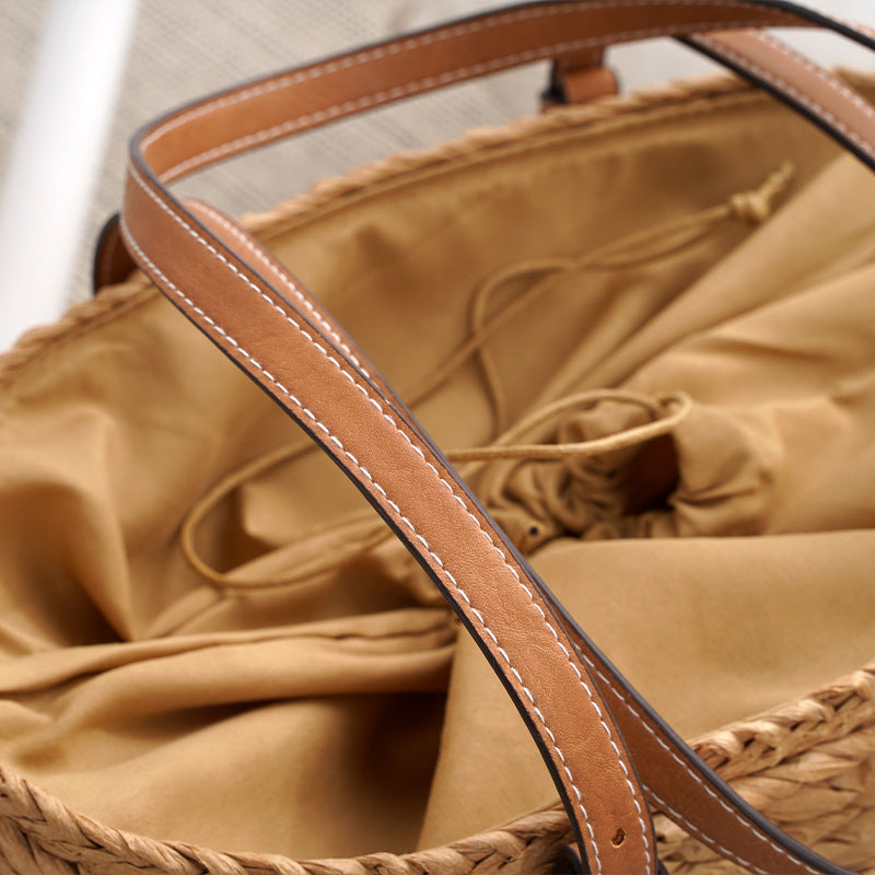 Large Capacity Fashion Urban Simple White Khaki Straw Braided Bag - A Trust Market