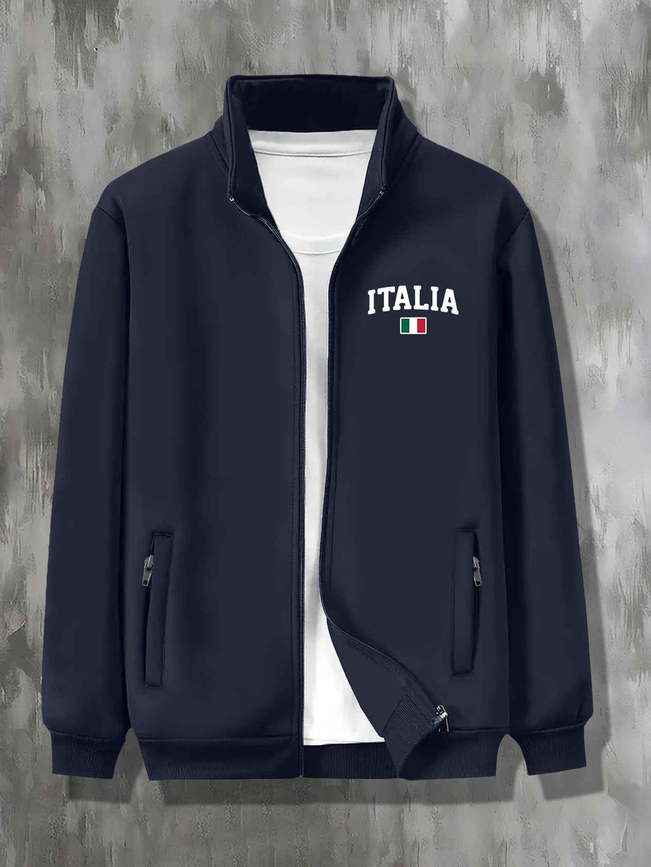 ITALIA Zip-up Long Sleeve Jacket With Pockets For Men