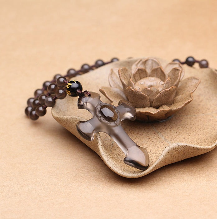 Natural Obsidian Cross Necklace