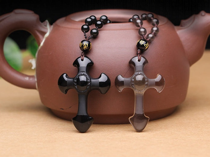 Natural Obsidian Cross Necklace