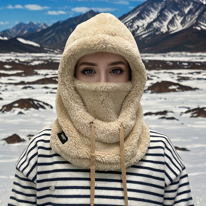 Plush Hooded Mask Hat. Warm & Cozy Face Cover with Drawstring ⛄