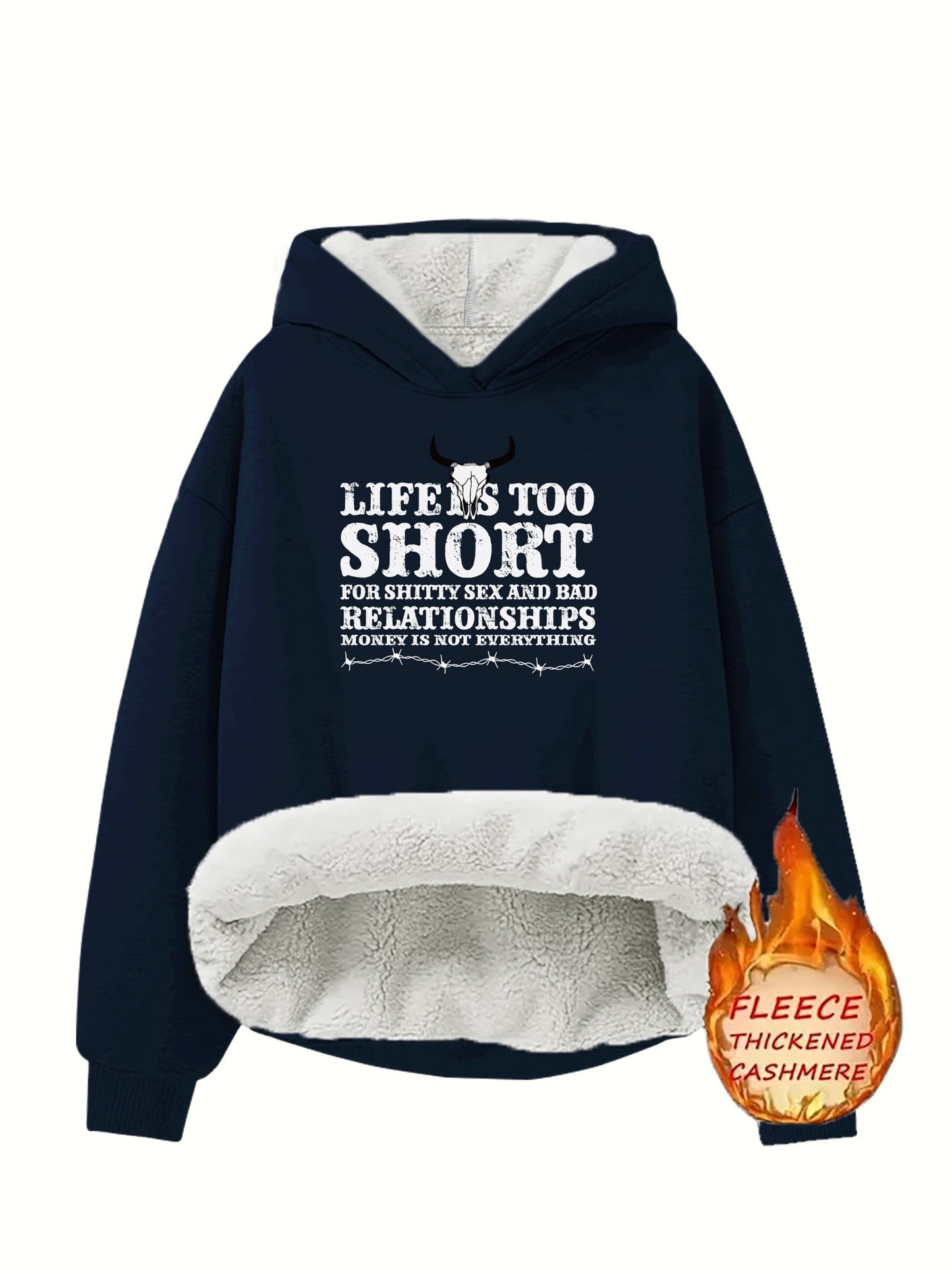 Cozy Fleece-Lined Hoodie with Humorous Letter 😃