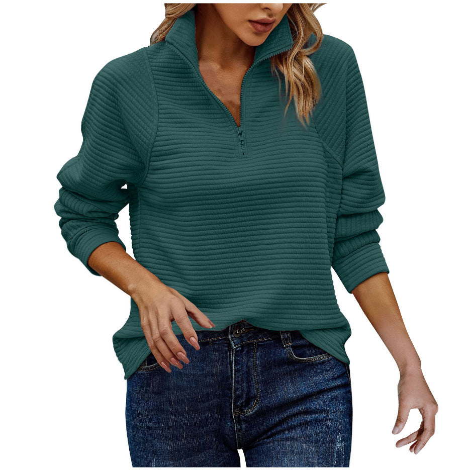 Beautiful Zipper Stand Collar Pullover For Women