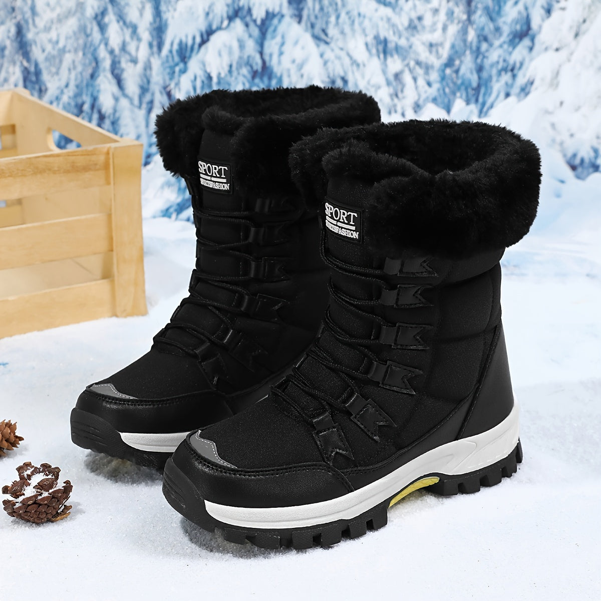 Women'S Ankle Snow Boots, Waterproof Winter Shoes with Laces, Faux Fur Lined, Non-Slip ❄️