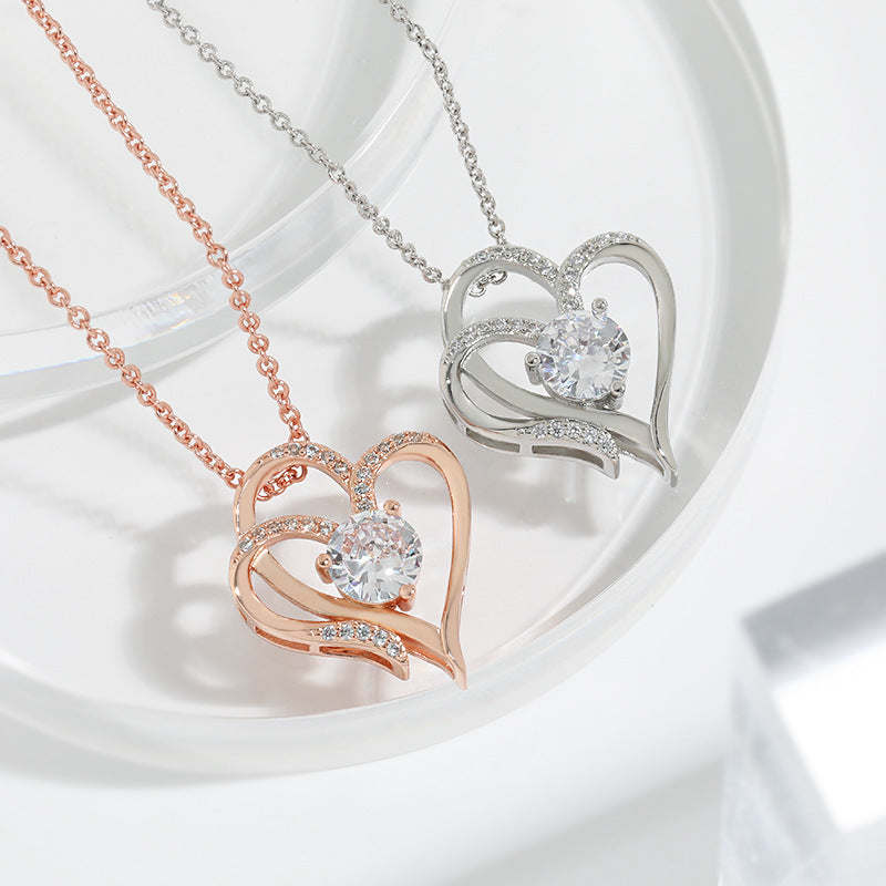 Zircon Double Love Necklace For Valentine's Day - A Trust Market