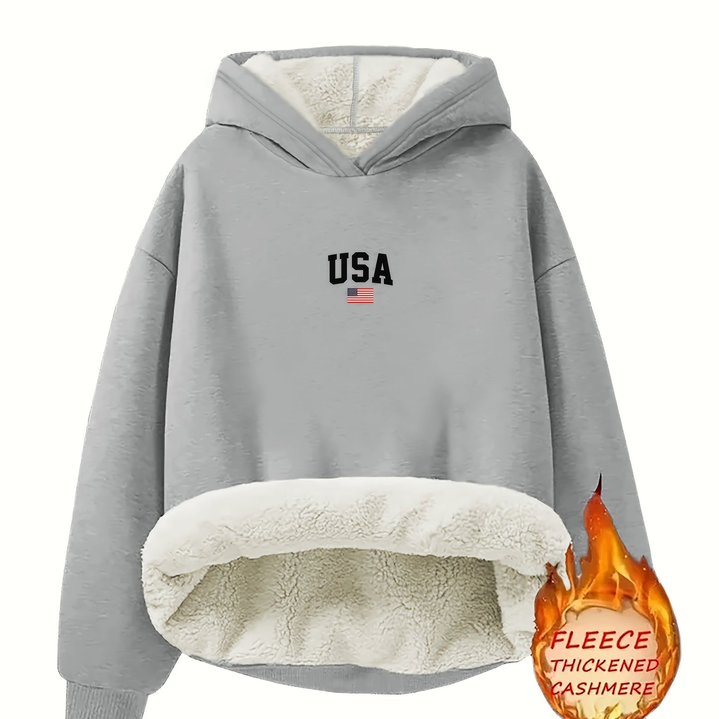 Wonderful USA Flag Print Hoodie For Women. Casual Pullover with Fleece-Lined Collar.