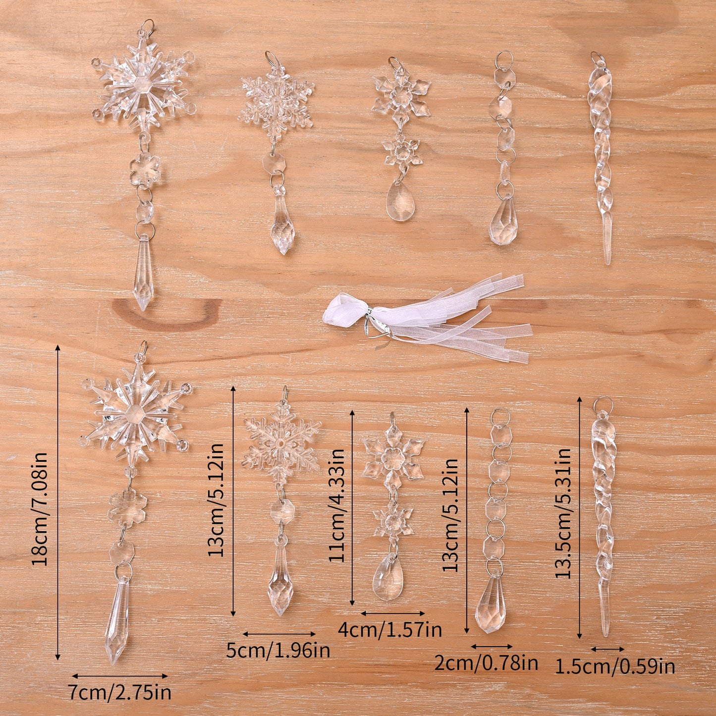 10 pcs Christmas Tree Hanging Pendants In Translucent Acrylic