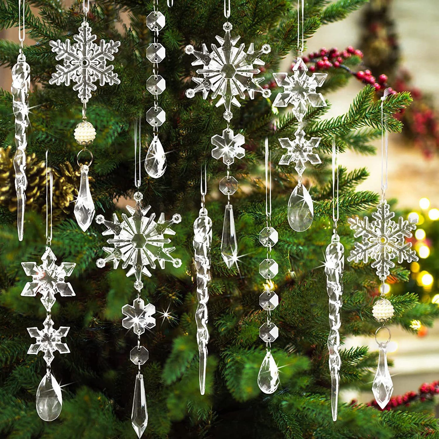 10 pcs Christmas Tree Hanging Pendants In Translucent Acrylic