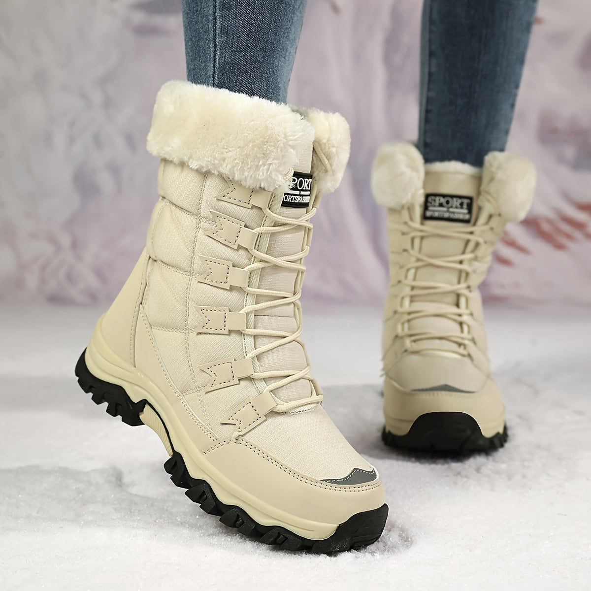 Women'S Ankle Snow Boots, Waterproof Winter Shoes with Laces, Faux Fur Lined, Non-Slip ❄️