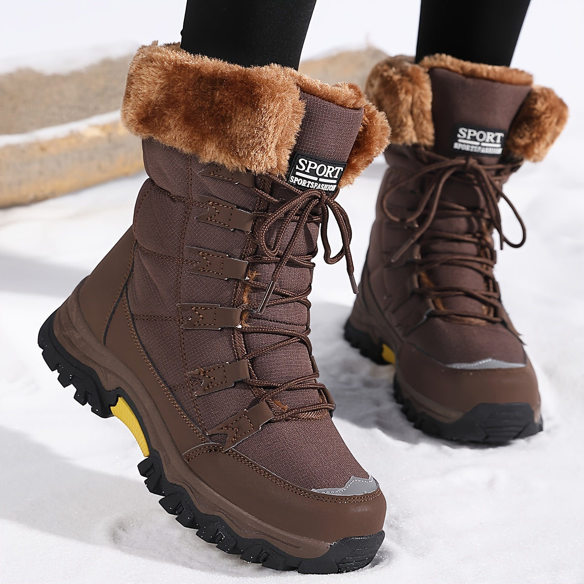 Waterproof And Snow Boots With Faux Fur Lining, and Adjustable Laces For Winter