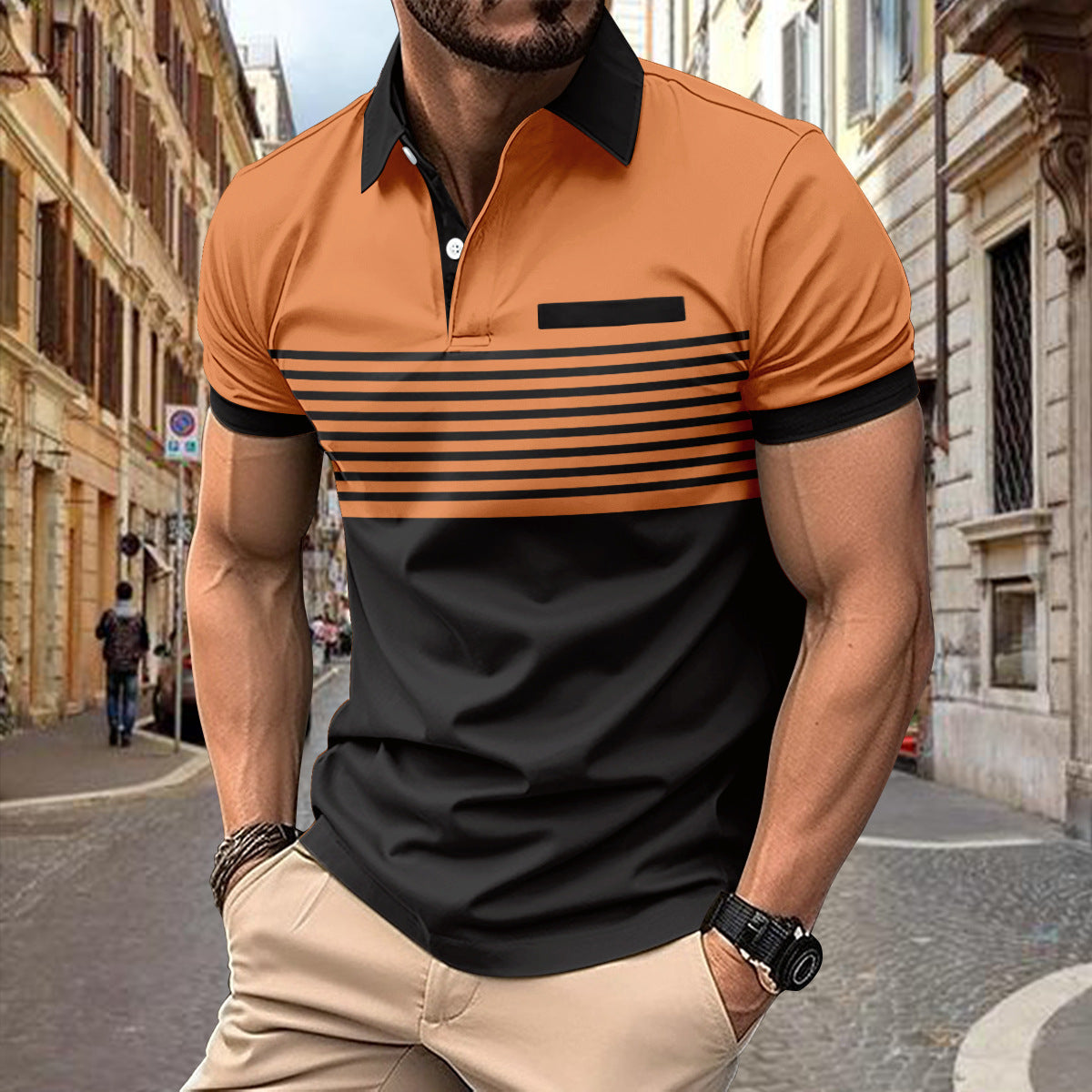 Casual Striped T-Shirt With Chest Pocket
