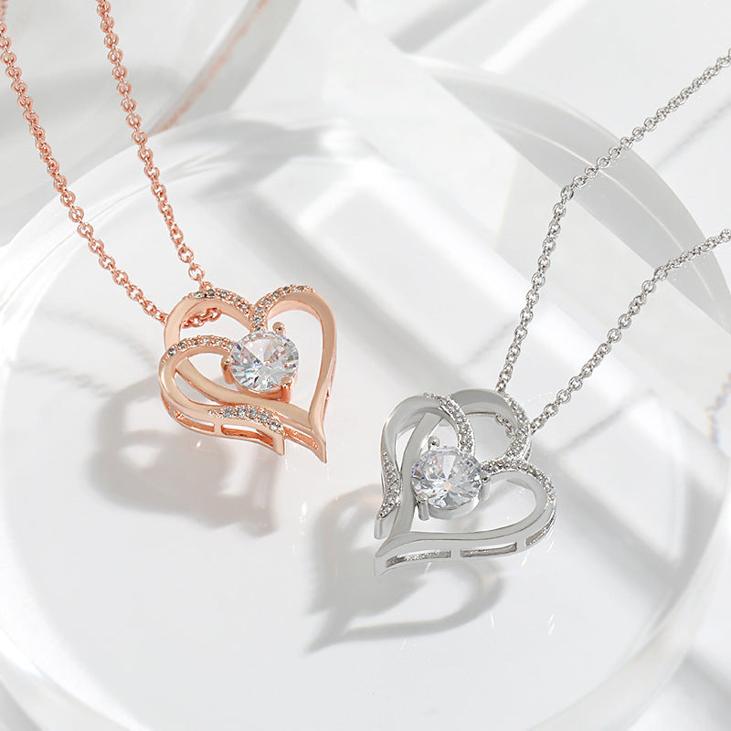 Zircon Double Love Necklace For Valentine's Day - A Trust Market