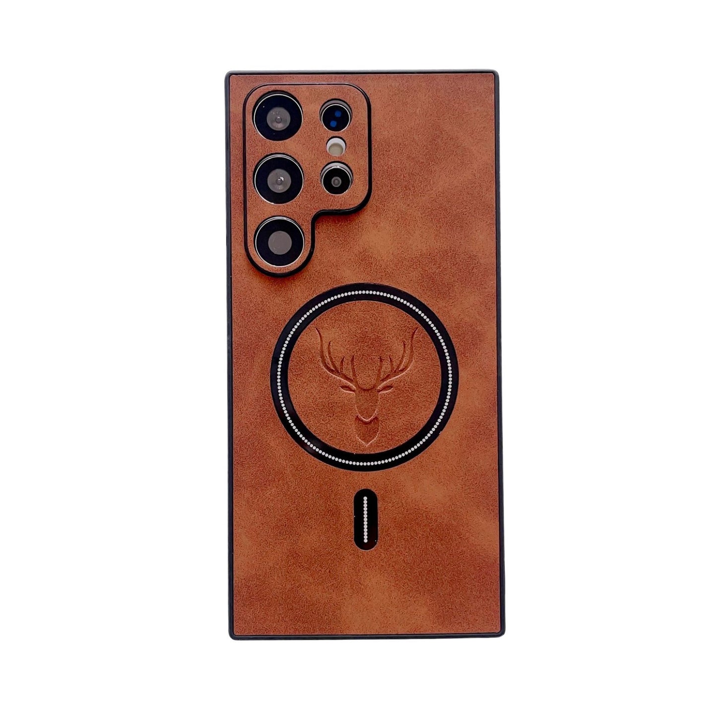 S23 Deer Head Magnetic For Wireless Charger In Leather Pattern Phone Case