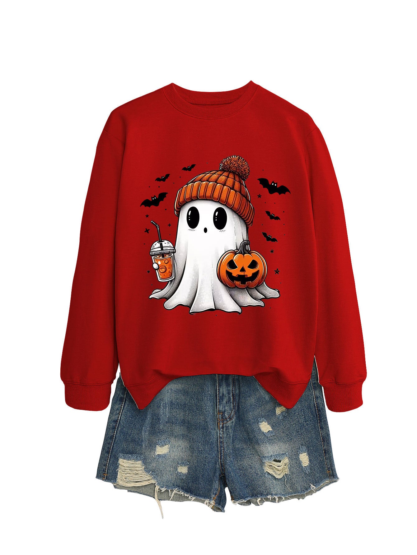 Cute Long Sleeve Pumpkin and Bat Printed Sweatshirt - A Trust Market