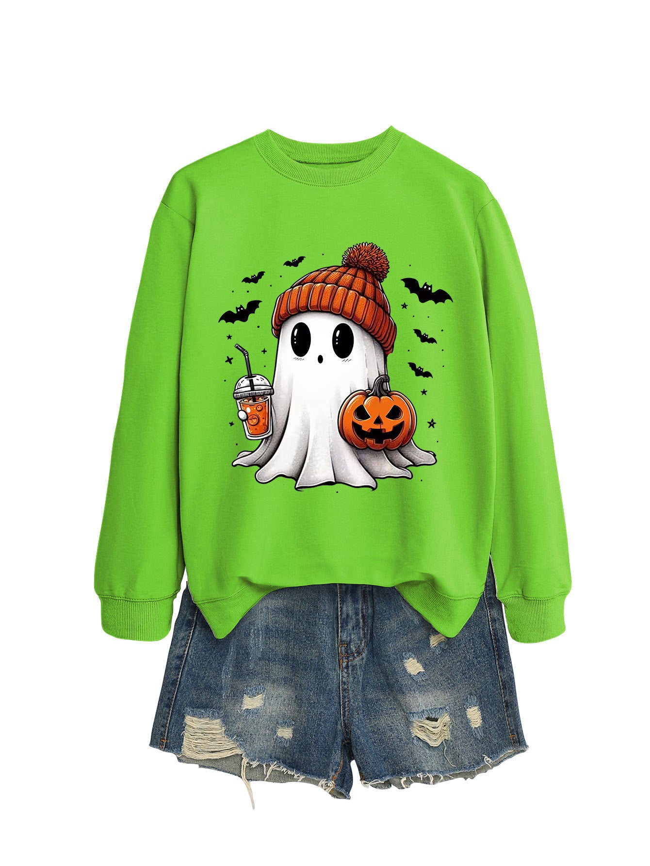 Cute Long Sleeve Pumpkin and Bat Printed Sweatshirt - A Trust Market