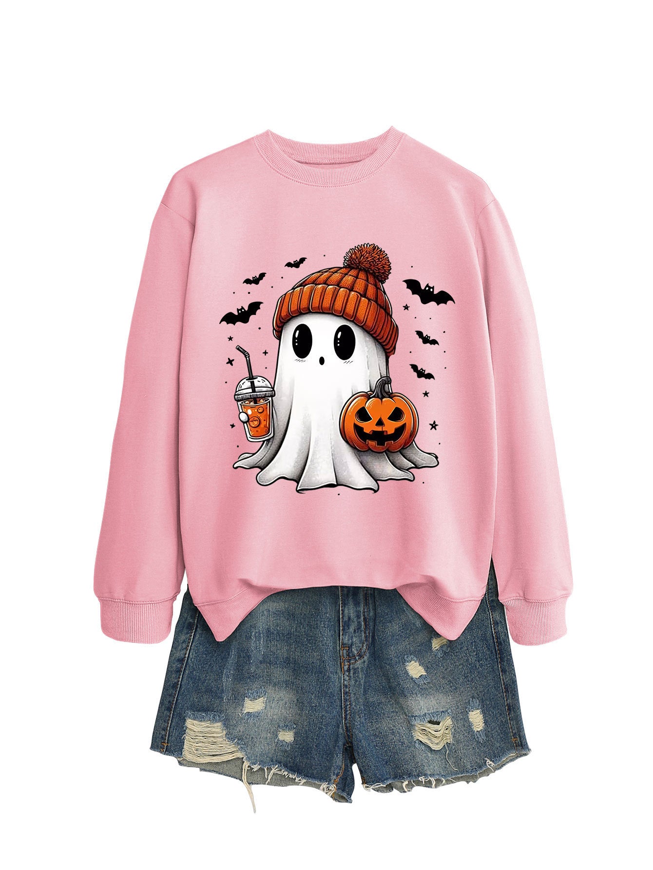 Cute Long Sleeve Pumpkin and Bat Printed Sweatshirt - A Trust Market