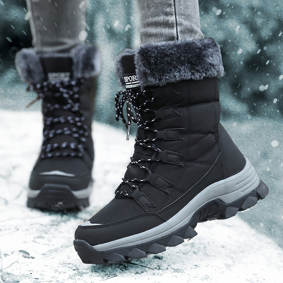 Waterproof And Snow Boots With Faux Fur Lining, and Adjustable Laces For Winter