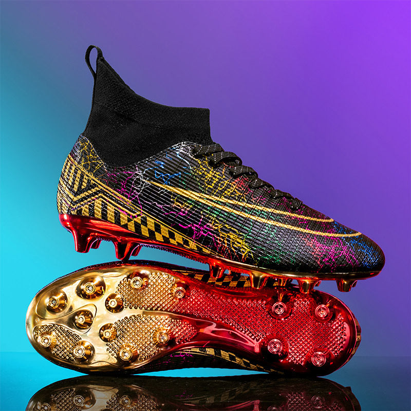 High-top Soccer/Football Gold Plated Shoes For Natural Grass and Turf