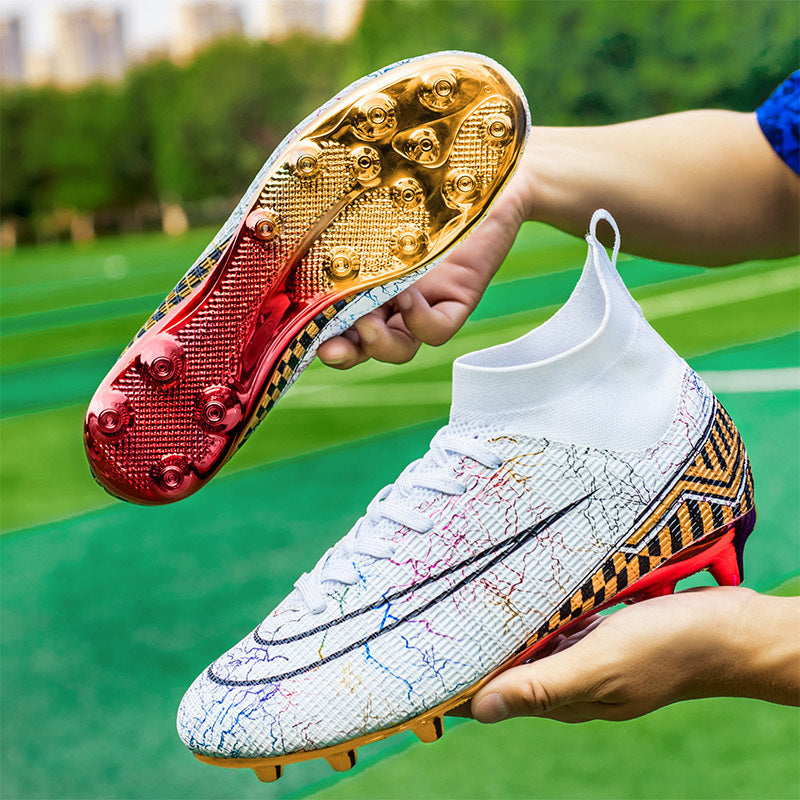 High-top Soccer/Football Gold Plated Shoes For Natural Grass and Turf