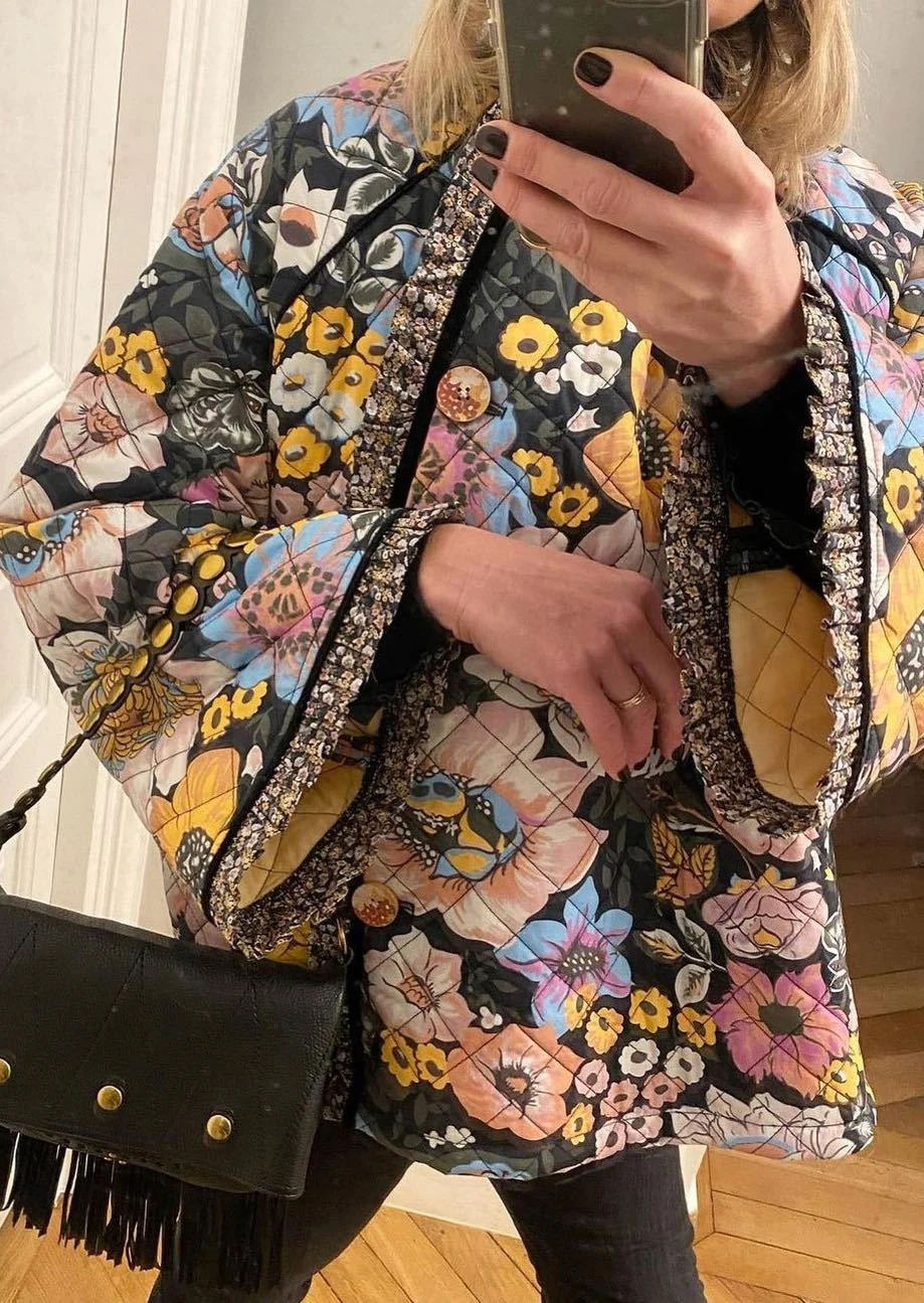 Wonderful Lace Flare Sleeve Cotton Coat Print