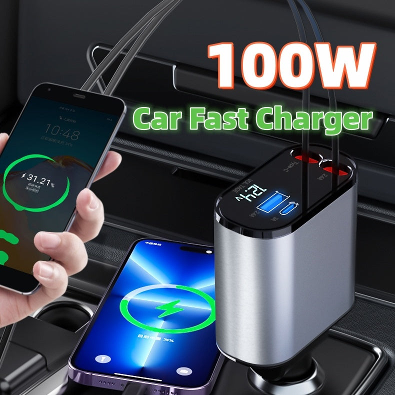 Great Super Fast Car Charger 100W With USB And TYPE-C Adapter