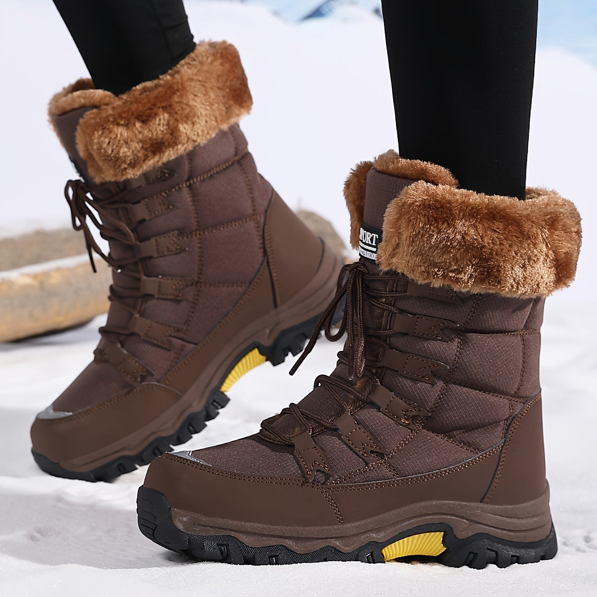 Waterproof And Snow Boots With Faux Fur Lining, and Adjustable Laces For Winter