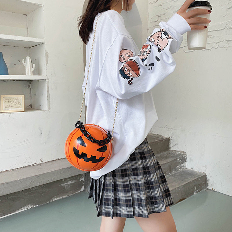 Fantastic Spooky Pumpkin Ball Handbag With Chain