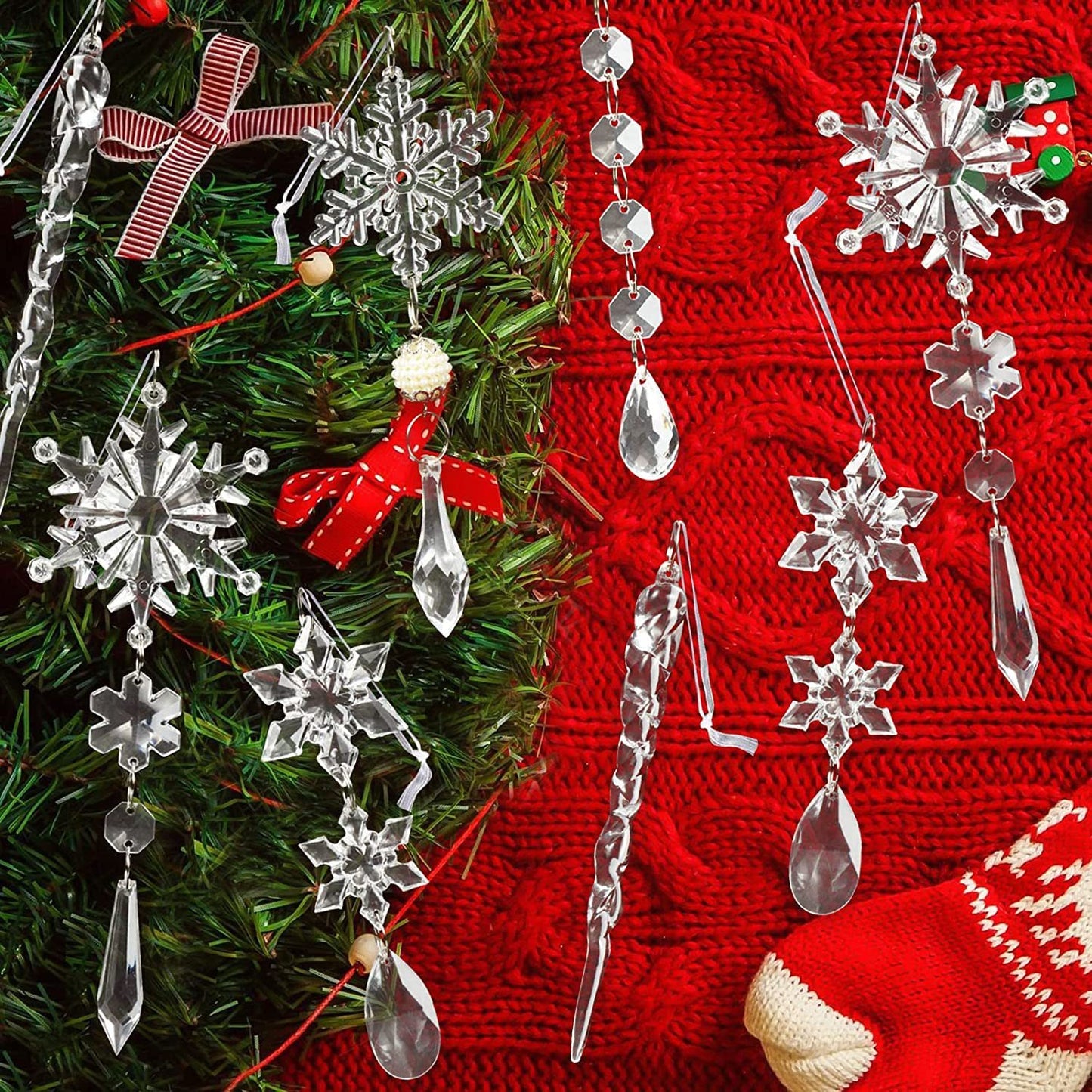 10 pcs Christmas Tree Hanging Pendants In Translucent Acrylic