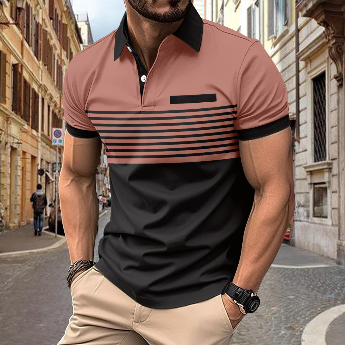 Casual Striped T-Shirt With Chest Pocket