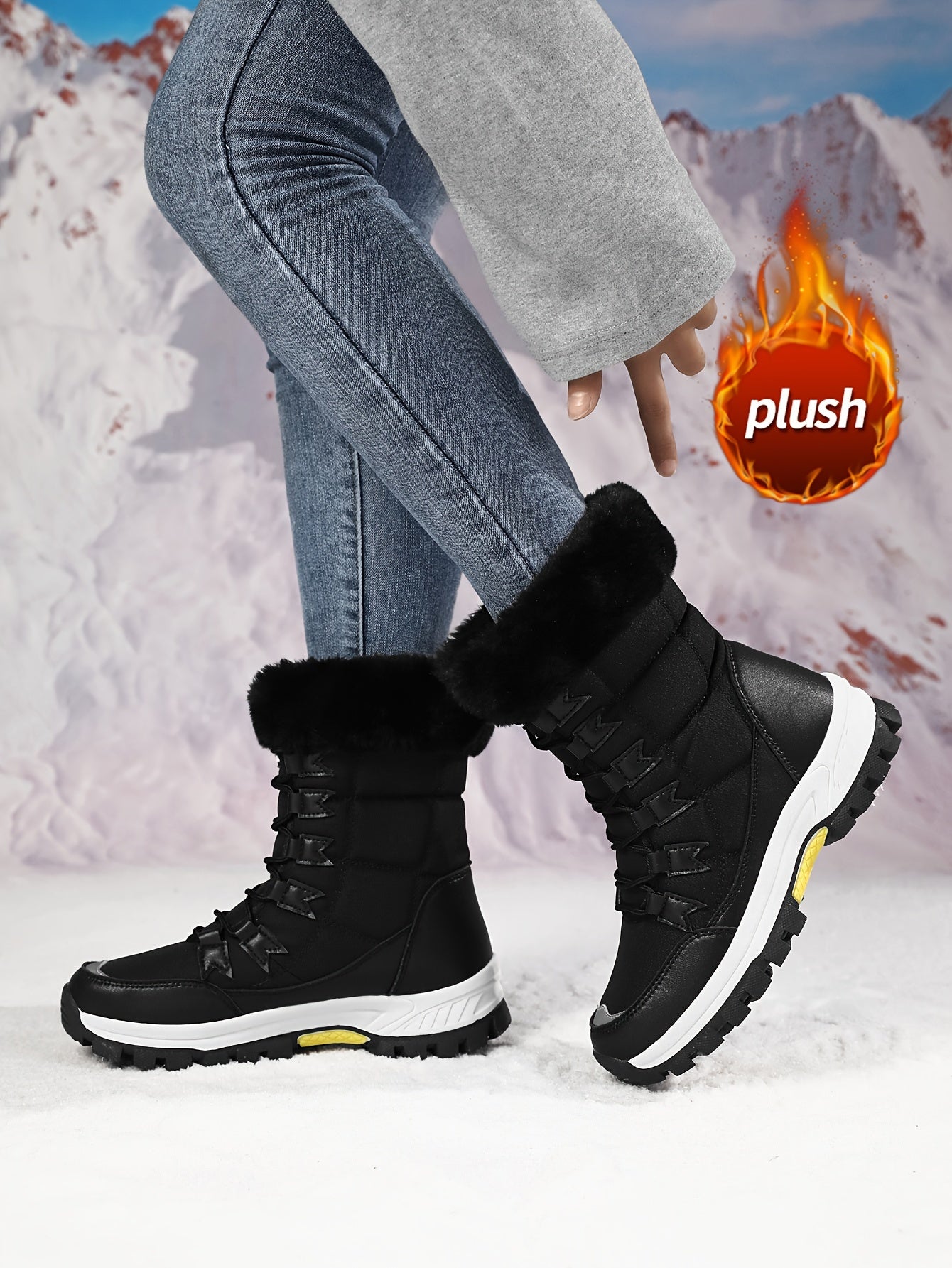 Women'S Ankle Snow Boots, Waterproof Winter Shoes with Laces, Faux Fur Lined, Non-Slip ❄️