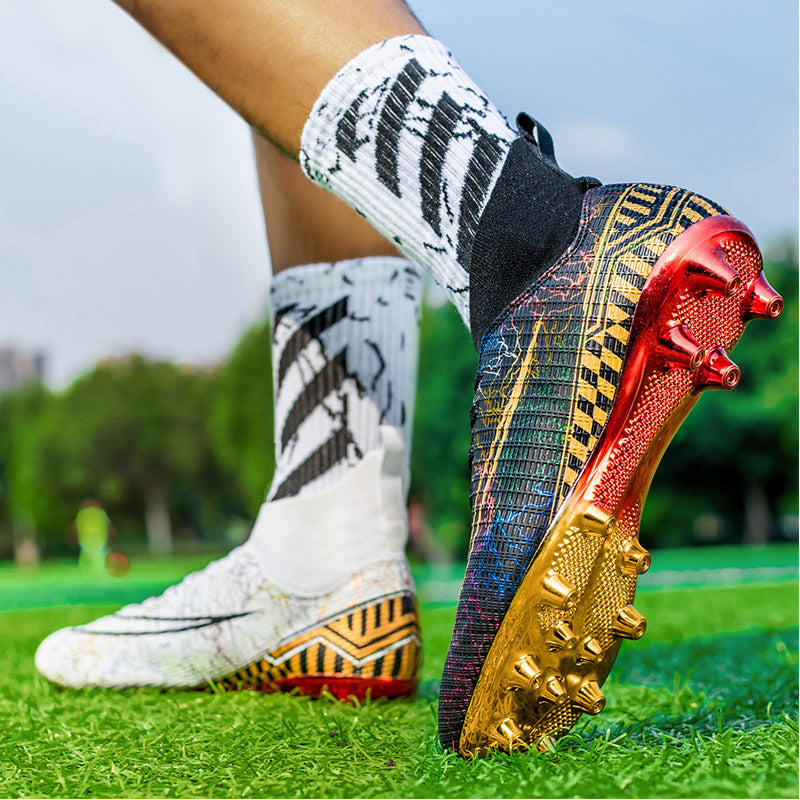High-top Soccer/Football Gold Plated Shoes For Natural Grass and Turf
