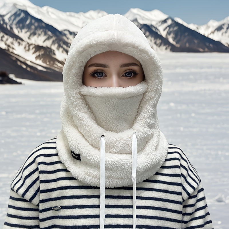 Plush Hooded Mask Hat. Warm & Cozy Face Cover with Drawstring ⛄