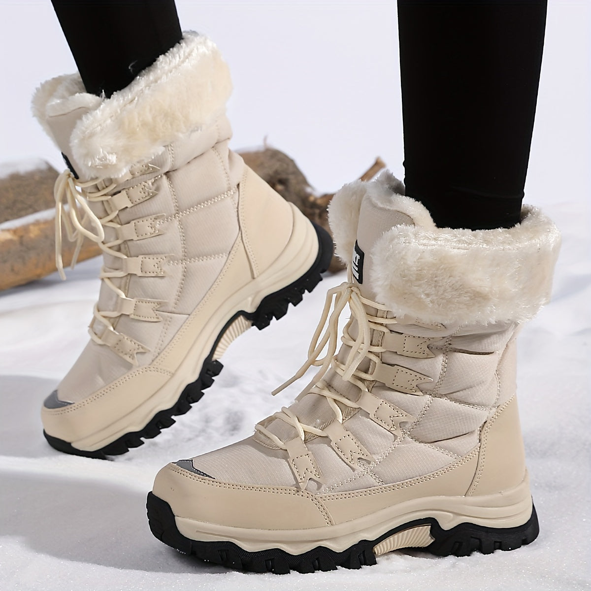 Waterproof And Snow Boots With Faux Fur Lining, and Adjustable Laces For Winter