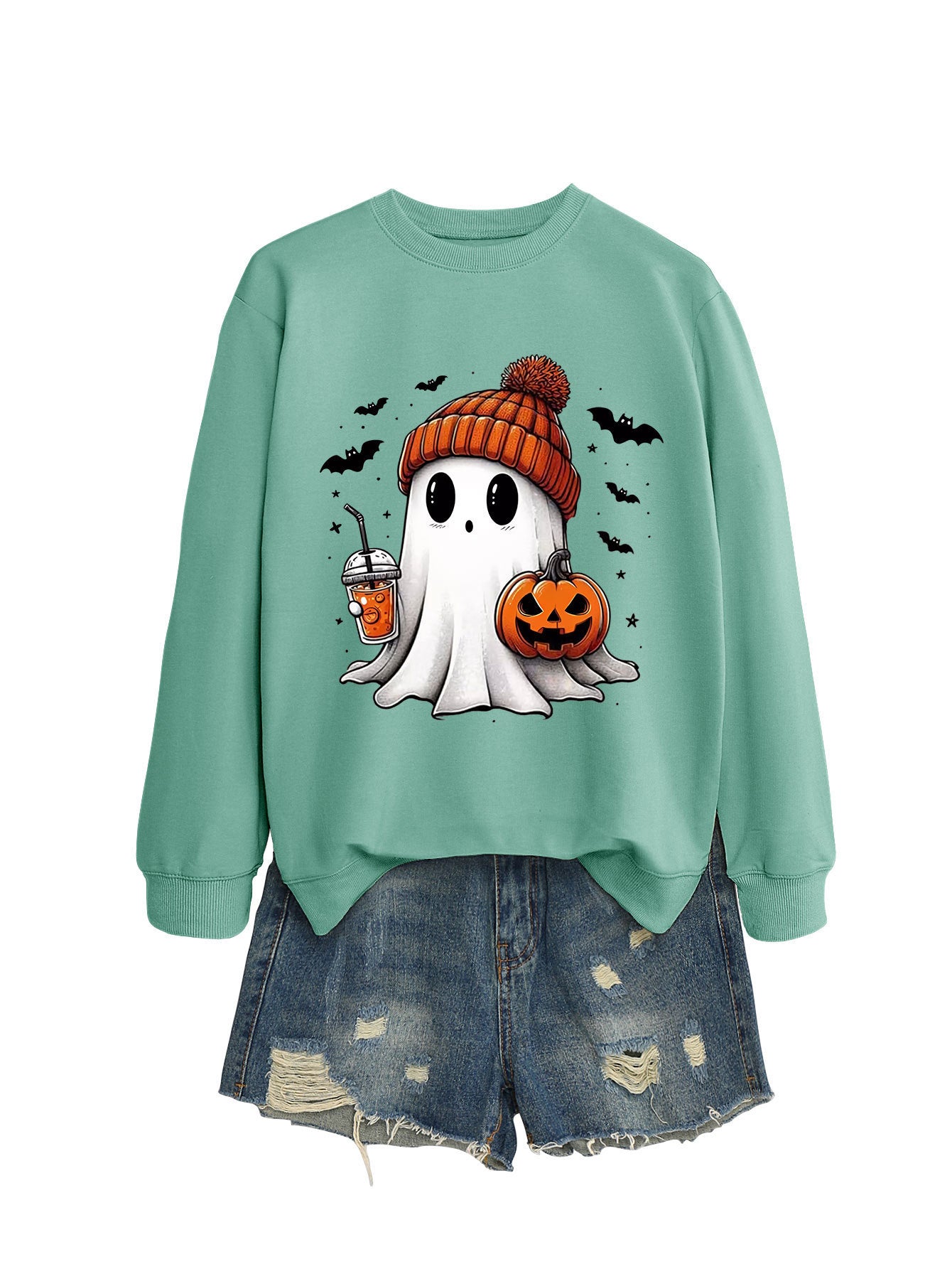 Cute Long Sleeve Pumpkin and Bat Printed Sweatshirt - A Trust Market