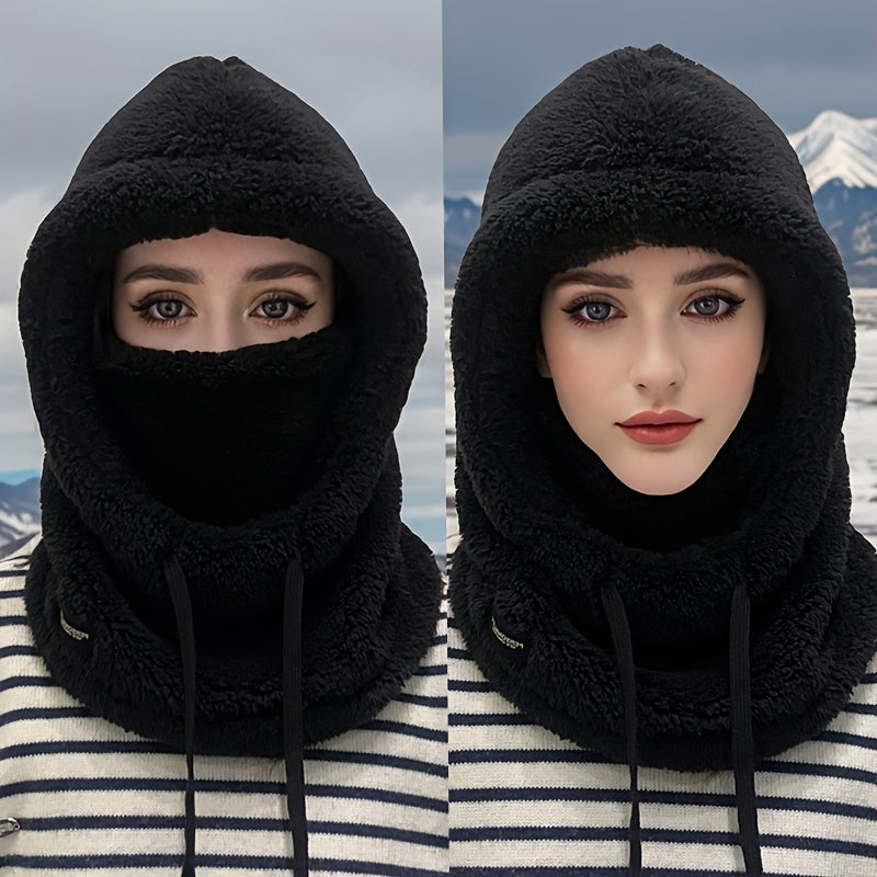 Plush Hooded Mask Hat. Warm & Cozy Face Cover with Drawstring ⛄