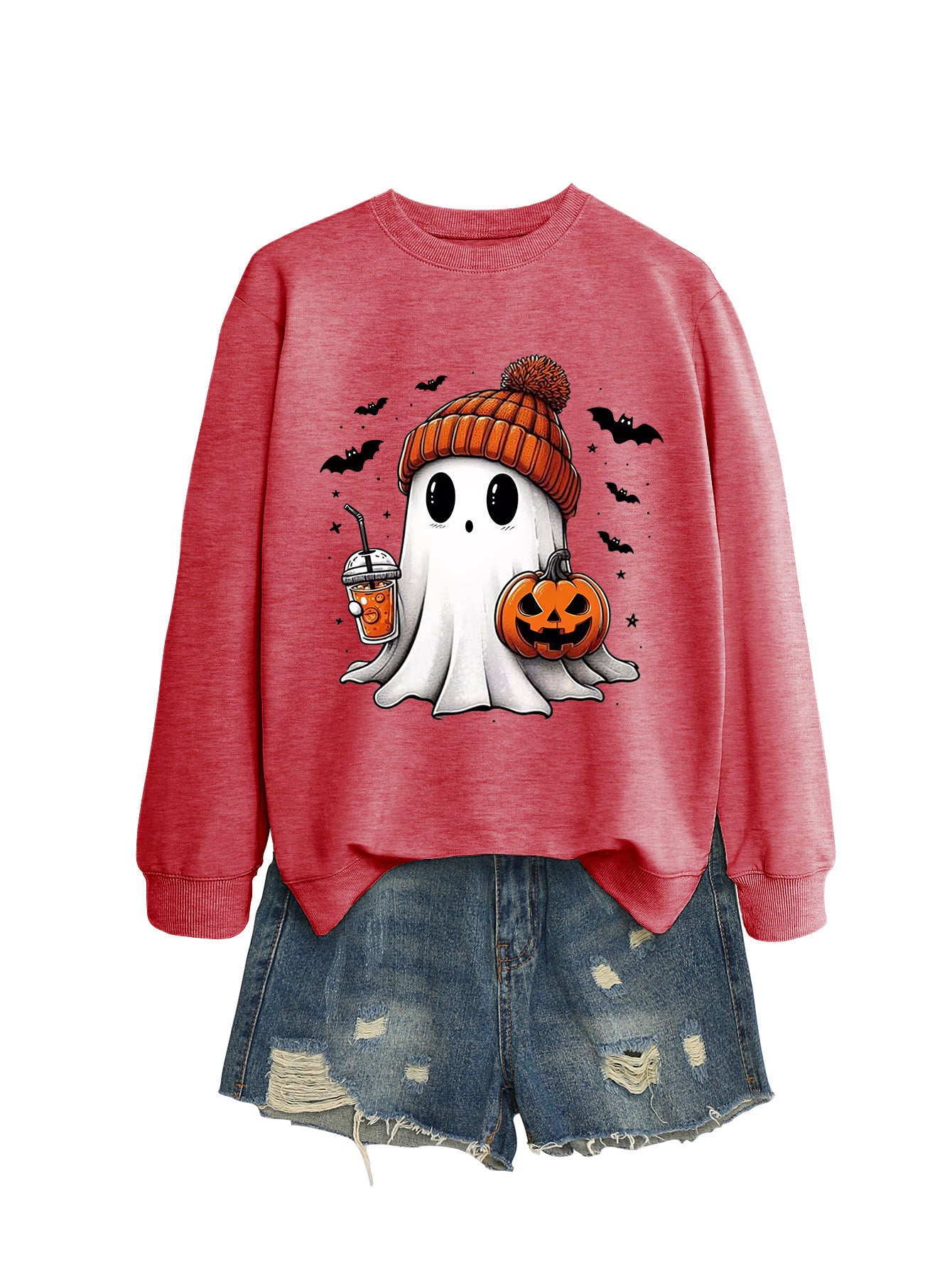 Cute Long Sleeve Pumpkin and Bat Printed Sweatshirt - A Trust Market