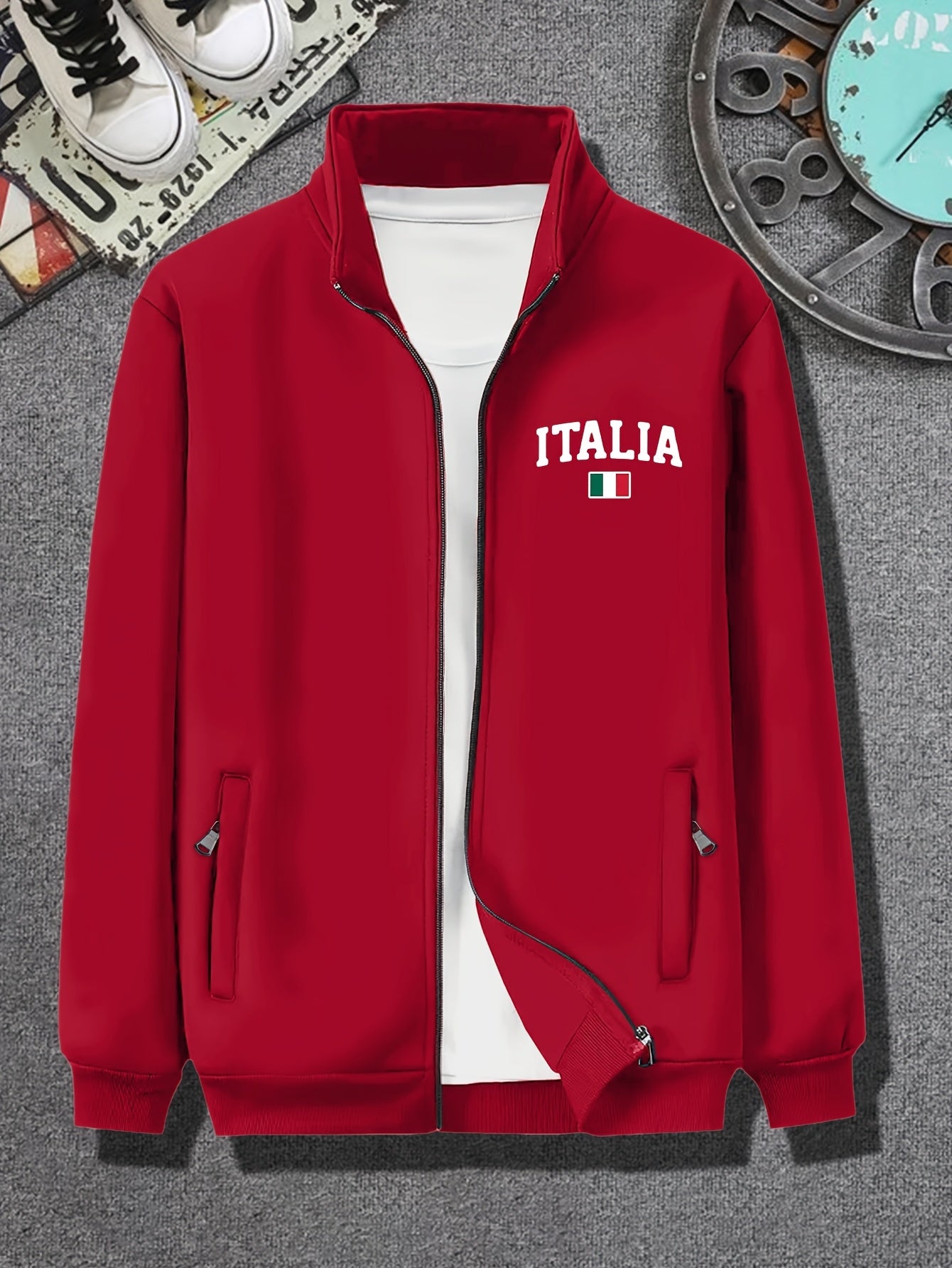 ITALIA Zip-up Long Sleeve Jacket With Pockets For Men