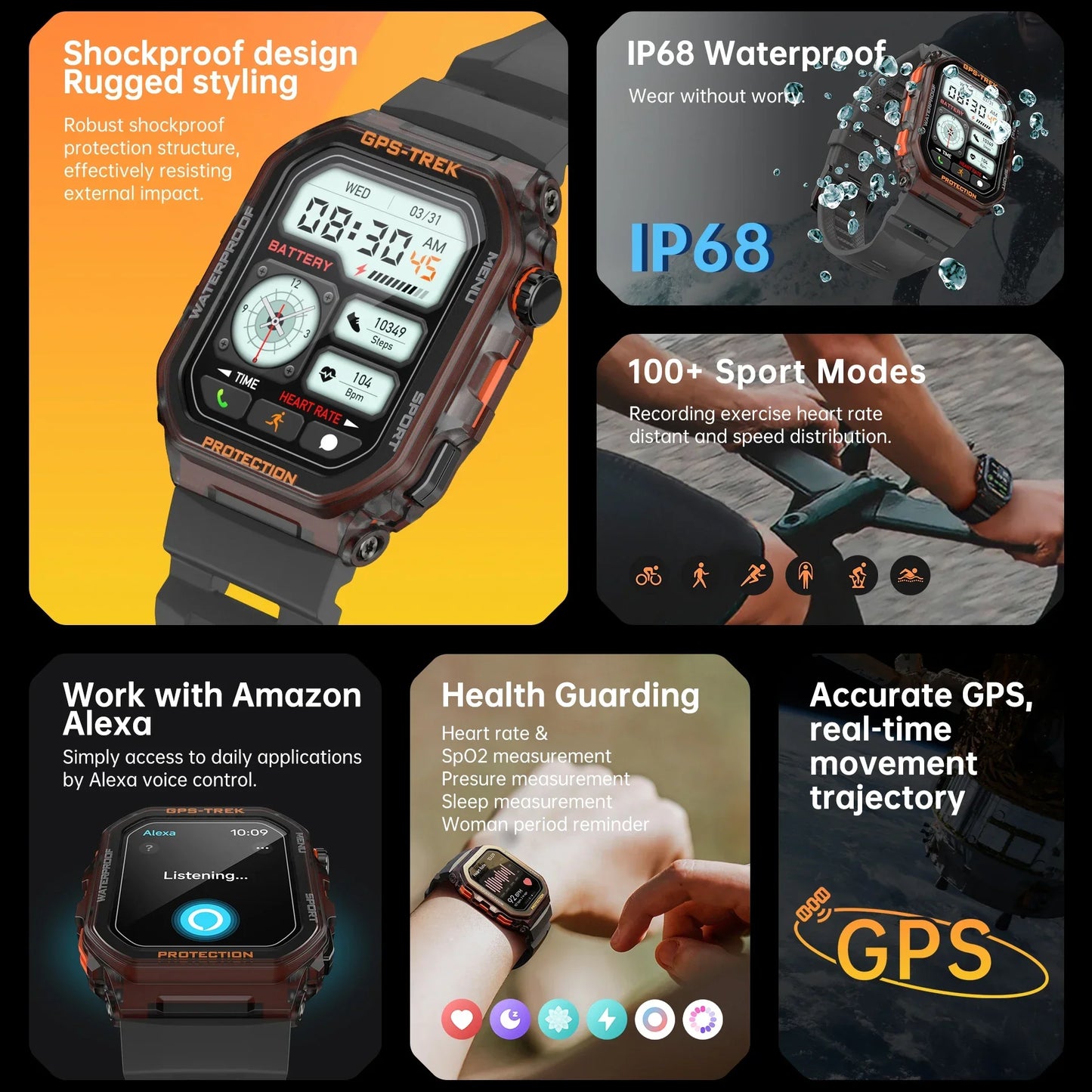 New Men's Rugged Military Smartwatch - Real GPS, Bluetooth And Call Health Monitoring