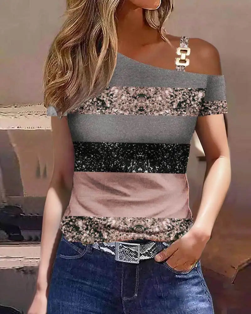 Beautiful Stripe One Shoulder Blouse For Elegant Young Ladies