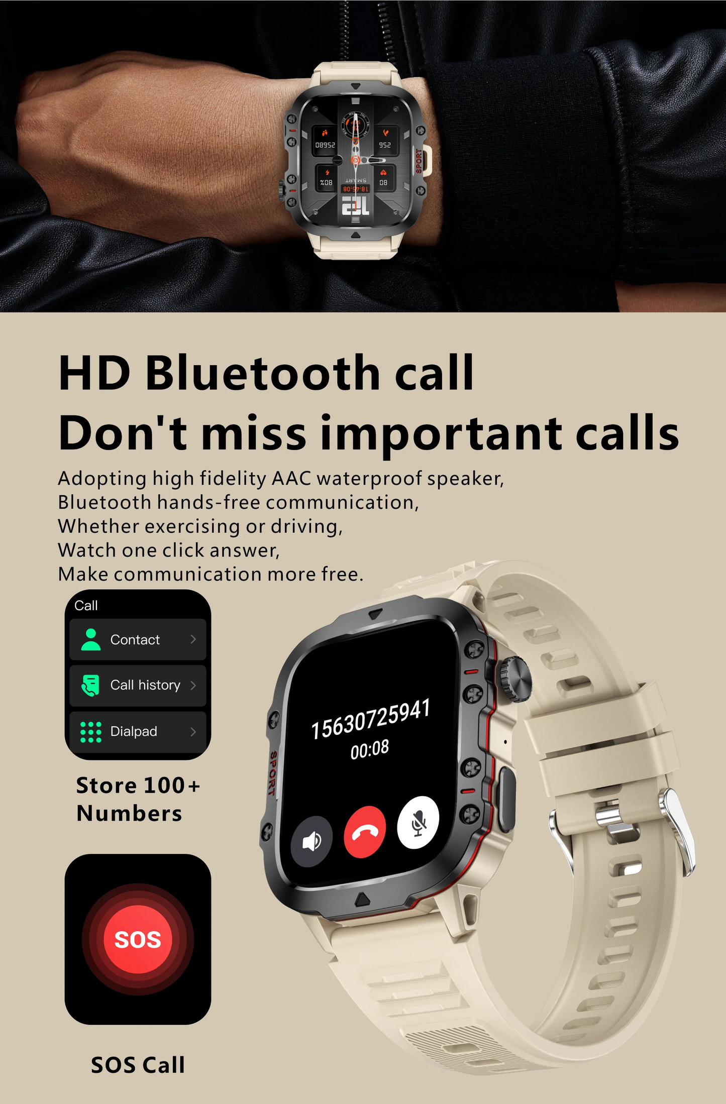 Great Brand New Rugged Military Smartwatch With BT, GPS And AMOLED HD Big Screen