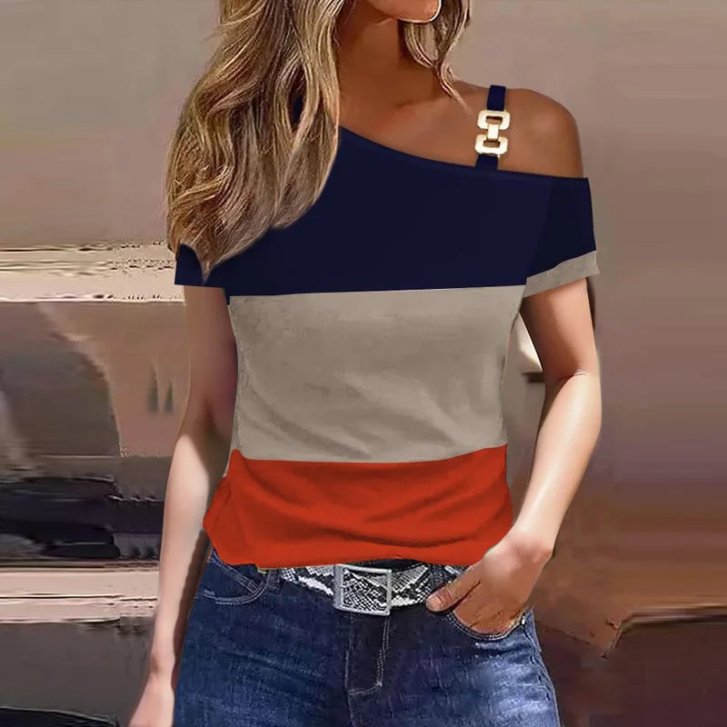 Beautiful Stripe One Shoulder Blouse For Elegant Young Ladies