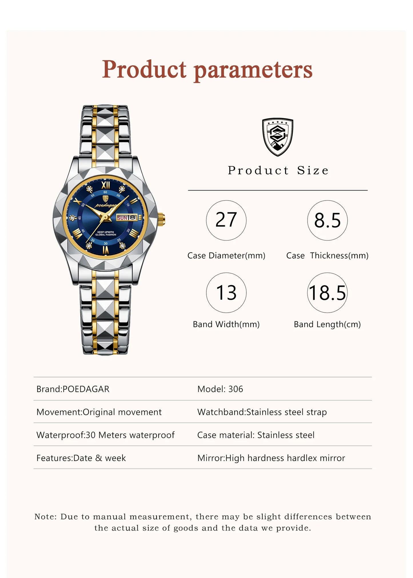 Luxury Ladies Watch With Stainless Steel Band