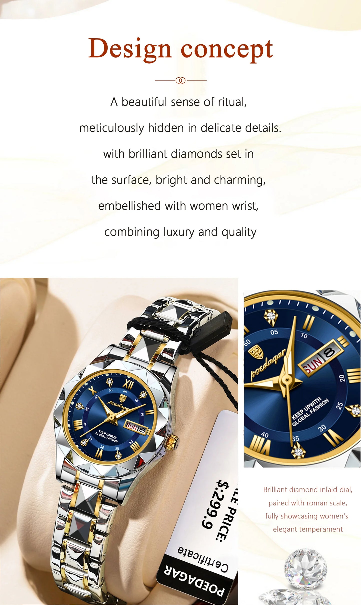Luxury Ladies Watch With Stainless Steel Band