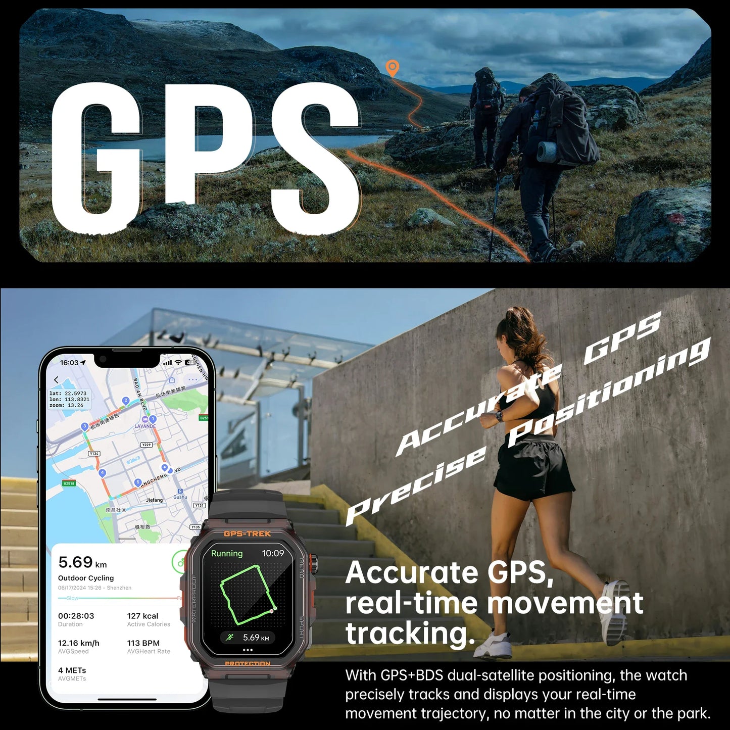 New Men's Rugged Military Smartwatch - Real GPS, Bluetooth And Call Health Monitoring