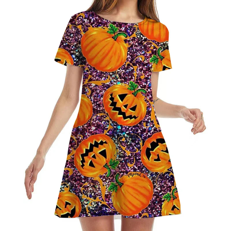 Fantastic Halloween Short Sleeve Women's Dress - A Trust Market