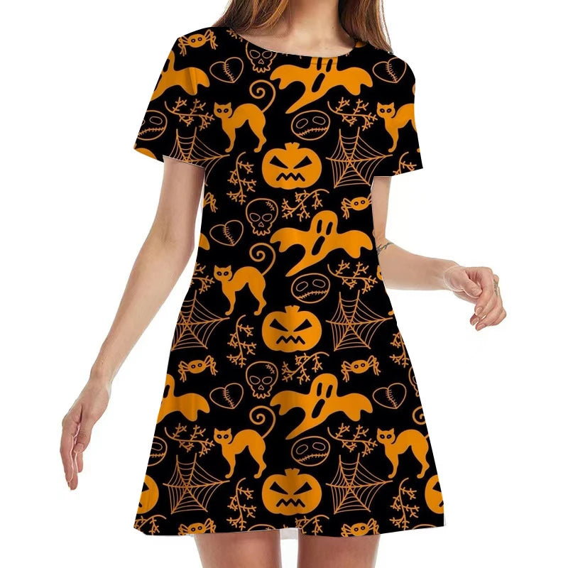 Fantastic Halloween Short Sleeve Women's Dress - A Trust Market