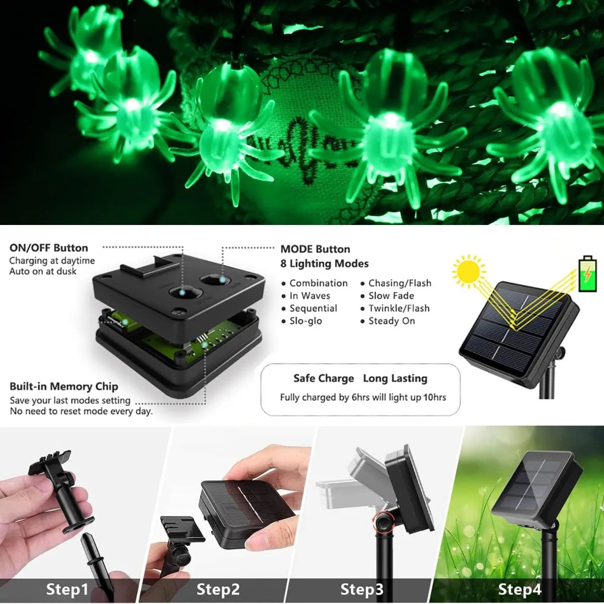 LED Green Spider String Light Outdoor Waterproof (8 Lighting Modes) - A Trust Market