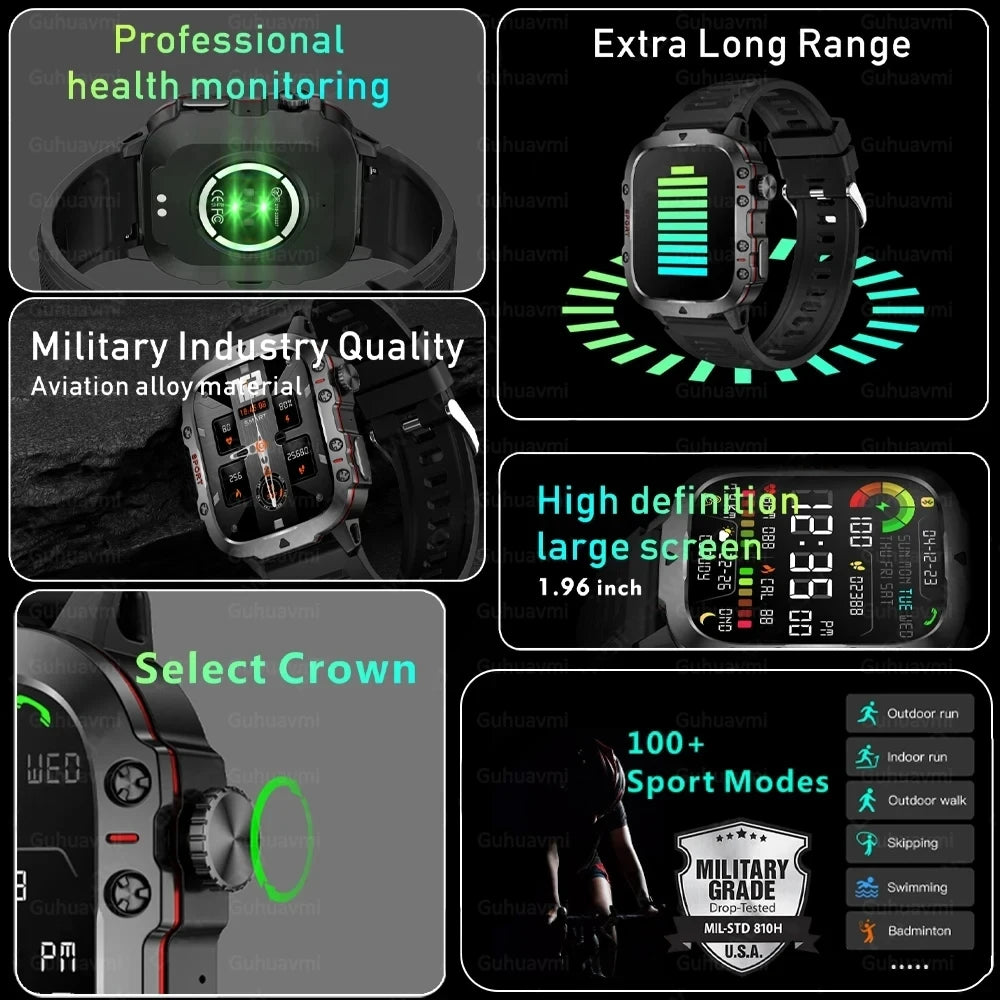 Great Brand New Rugged Military Smartwatch With BT, GPS And AMOLED HD Big Screen