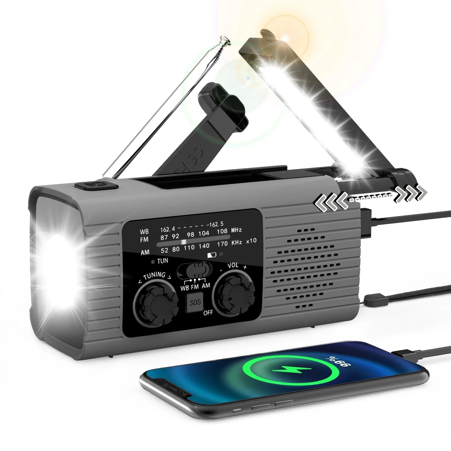 New Portable 4000mAh LED Emergency Lights And Radio With USB Emergency Charging
